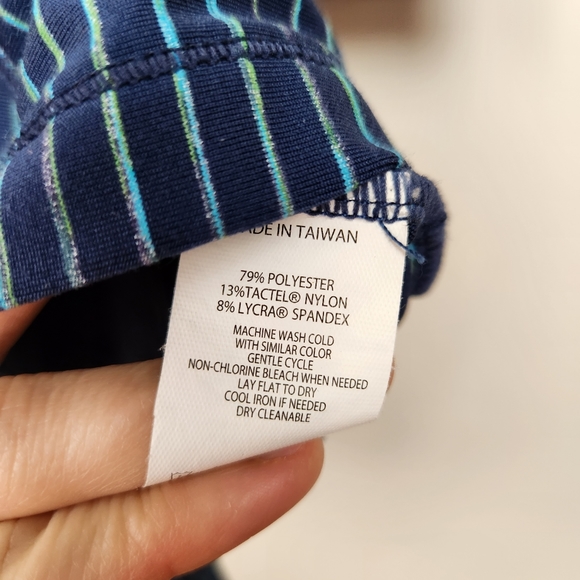 Prana Blue Striped Long Sleeve Scramble Mock Neck Stretch Dress Sz S - Picture 4 of 9